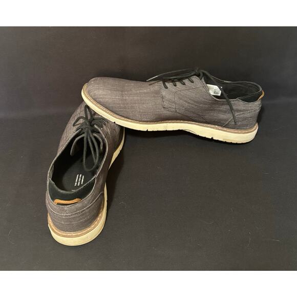 Men’s Toms Navi Dress Shoes Loafers, Black Crosshatch Denim, size M 13 EUC - Picture 1 of 8